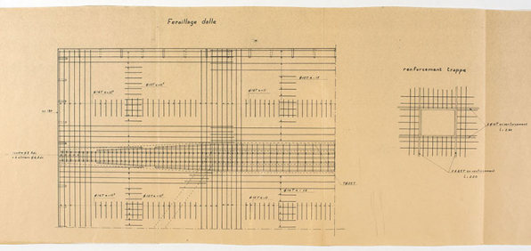 Cahier de coffrage et armature de la structure : feraillage de la dalle, André Maisonnier, s.d. © Région Bourgogne-Franche-Comté, Inventaire du patrimoine