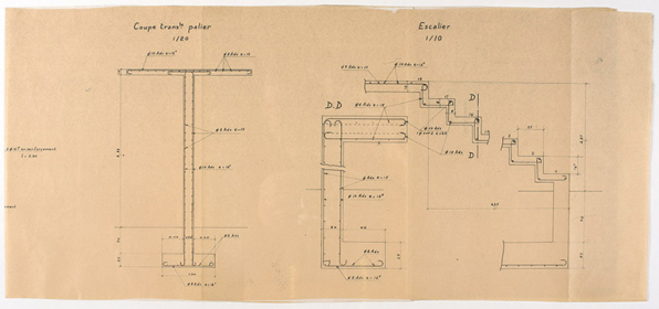 Cahier de coffrage et armature de la structure de l'escalier, s.d. © Région Bourgogne-Franche-Comté, Inventaire du patrimoine Cahier de coffrage et armature de la structure de l'escalier, s.d. © Région Bourgogne-Franche-Comté, Inventaire du patrimoine