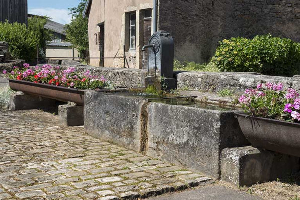 Borne-fontaine et auges d'abreuvoir en fonte rue de la Prairie.  © Région Bourgogne-Franche-Comté, Inventaire du patrimoine