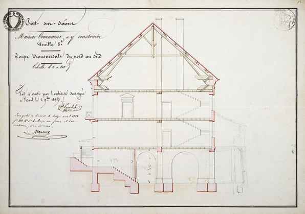 Coupe transversale du nord au sud (1836). © Région Bourgogne-Franche-Comté, Inventaire du patrimoine Coupe transversale du nord au sud (1836). © Région Bourgogne-Franche-Comté, Inventaire du patrimoine