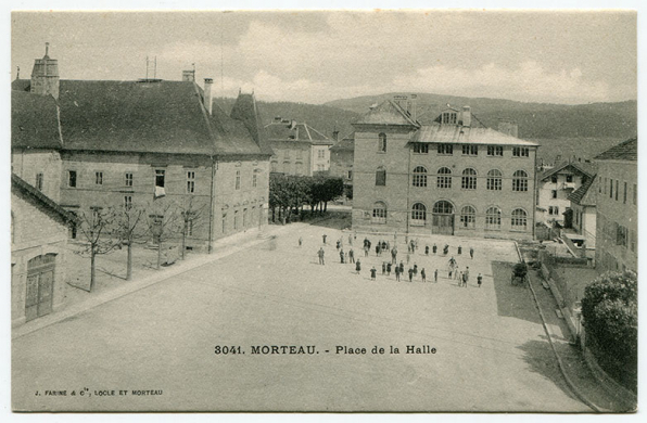 3041. - Morteau. - Place de la Halle, carte postale, s.n., s.d. [4e quart 19e siècle], J. Farine et Cie éd. au Locle et à Morteau. © Région Bourgogne-Franche-Comté, Inventaire du patrimoine