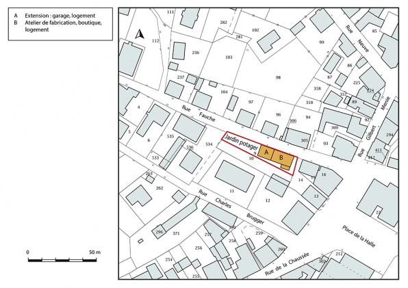 Plan-masse et de situation. Extrait du plan cadastral, 2018, section AA, 1/1 000. © Région Bourgogne-Franche-Comté, Inventaire du patrimoine