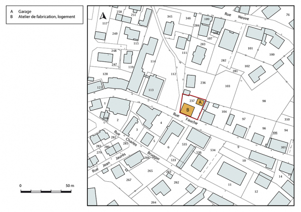 Plan-masse et de situation. Extrait du plan cadastral, 2018, section AC, 1/1 000. © Région Bourgogne-Franche-Comté, Inventaire du patrimoine