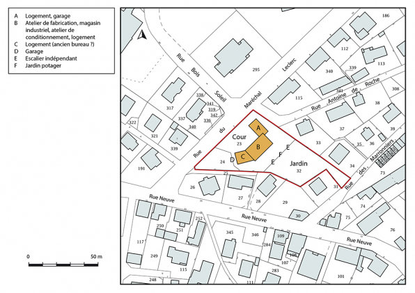 Plan-masse et de situation. Extrait du plan cadastral, 2018, section AC, 1/1 000. © Région Bourgogne-Franche-Comté, Inventaire du patrimoine