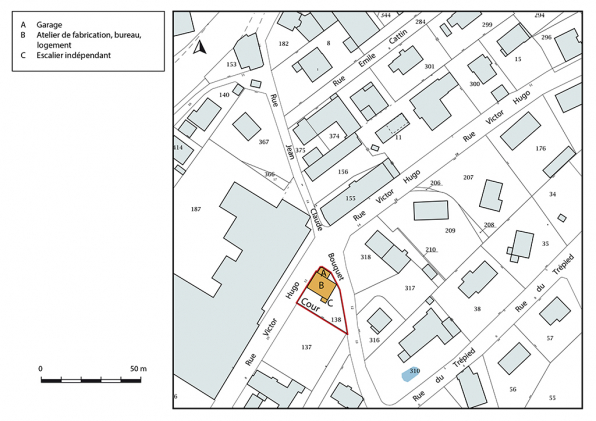 Plan-masse et de situation. Extrait du plan cadastral, 2018, section AF, 1/1 000. © Région Bourgogne-Franche-Comté, Inventaire du patrimoine