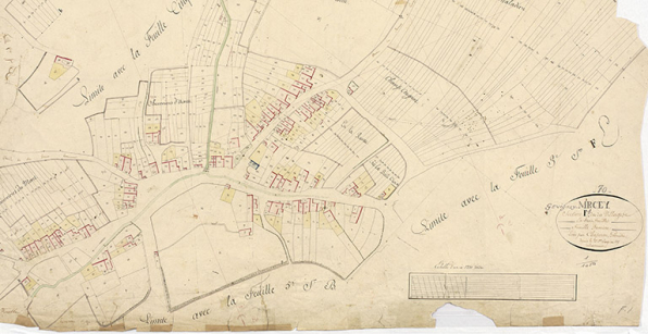 Plan du village extrait du plan cadastral, 1826. © Région Bourgogne-Franche-Comté, Inventaire du patrimoine