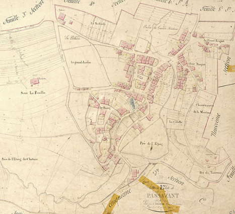 Plan du village extrait du plan cadastral, 1823. © Région Bourgogne-Franche-Comté, Inventaire du patrimoine