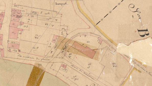 Extrait de l'Atlas parcellaire (1836) du cadastre de la commune de Scey-sur-Saône-et-Saint-Albin. © Région Bourgogne-Franche-Comté, Inventaire du patrimoine