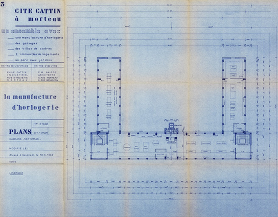 Cité Cattin à Morteau [...] 3. La manufacture d’horlogerie. Plans 1er étage. Cadrans, nettoyage, 10 juin 1960. © Région Bourgogne-Franche-Comté, Inventaire du patrimoine