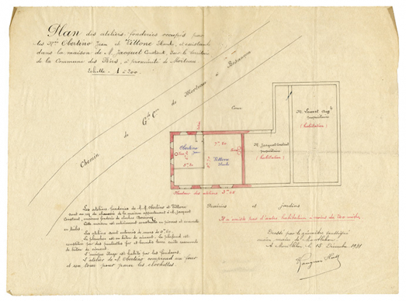 Plan des ateliers-fonderies occupés par les [nommés] Obertino Jean et Vittone Ilardo [...], 15 décembre 1931. © Région Bourgogne-Franche-Comté, Inventaire du patrimoine