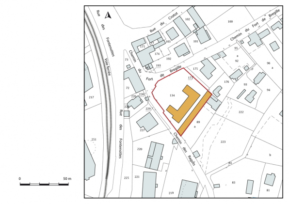 Plan-masse et de situation. Extrait du plan cadastral, 2019. © Région Bourgogne-Franche-Comté, Inventaire du patrimoine Plan-masse et de situation. Extrait du plan cadastral, 2019. © Région Bourgogne-Franche-Comté, Inventaire du patrimoine
