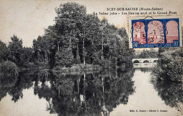 La Saône en aval du grand pont de Scey-sur-Saône, carte postale (Haute-Saône). © Région Bourgogne-Franche-Comté, Inventaire du patrimoine