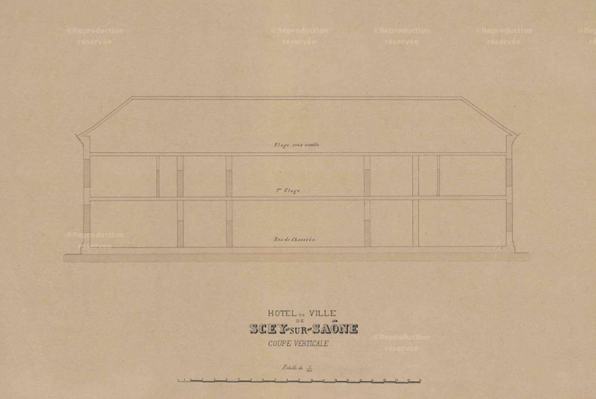 Hôtel de Ville de Scey-sur-Saône. Coupe verticale. [1888]. © Archives départementales de la Haute-Saône
