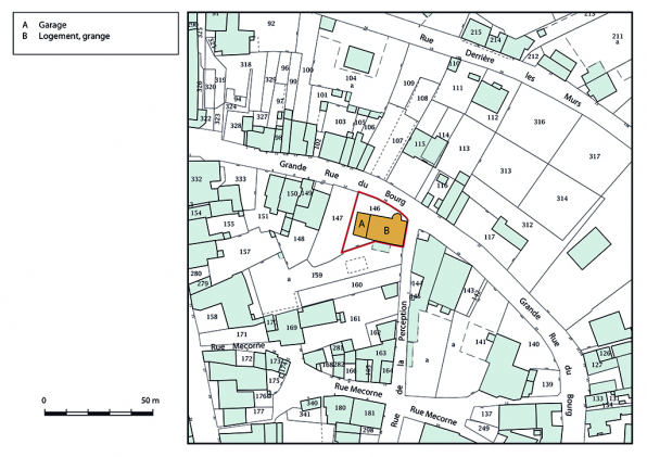 Plan-masse et de situation. Extrait du plan cadastral, 2019. © Région Bourgogne-Franche-Comté, Inventaire du patrimoine Plan-masse et de situation. Extrait du plan cadastral, 2019. © Région Bourgogne-Franche-Comté, Inventaire du patrimoine