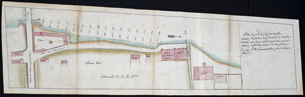 Plan du port de Gray indiquant l'emplacement du pont construit sur l'Ecoulotte, 1805. © Région Bourgogne-Franche-Comté, Inventaire du patrimoine