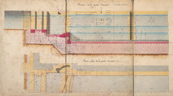 Construction de la dérivation de Port-sur-Saône - Ecluse à sas (1876) : élévation de la partie amont. © Région Bourgogne-Franche-Comté, Inventaire du patrimoine Construction de la dérivation de Port-sur-Saône - Ecluse à sas (1876) : élévation de la partie amont. © Région Bourgogne-Franche-Comté, Inventaire du patrimoine