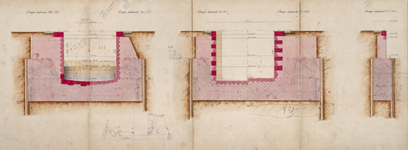 Construction de la dérivation de Port-sur-Saône - Ecluse à sas (1876) vues en coupe (3). © Région Bourgogne-Franche-Comté, Inventaire du patrimoine Construction de la dérivation de Port-sur-Saône - Ecluse à sas (1876) vues en coupe (3). © Région Bourgogne-Franche-Comté, Inventaire du patrimoine