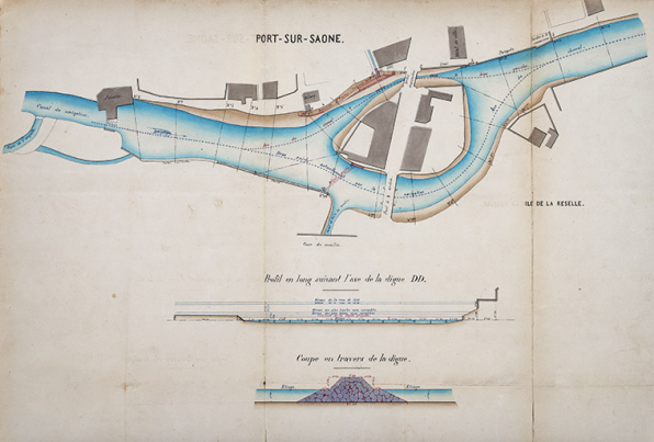 Profil en long suivant l'axe de la digue, à Port-sur-Saône [s.d].  © Région Bourgogne-Franche-Comté, Inventaire du patrimoine