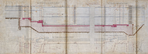Bief de Chantes. Construction d'une dérivation éclusée, d'un barrage mobile et d'un chemin de halage - Écluse à sas : plans, coupes, élévations et détails (1878). © Région Bourgogne-Franche-Comté, Inventaire du patrimoine Bief de Chantes. Construction d'une dérivation éclusée, d'un barrage mobile et d'un chemin de halage - Écluse à sas : plans, coupes, élévations et détails (1878). © Région Bourgogne-Franche-Comté, Inventaire du patrimoine