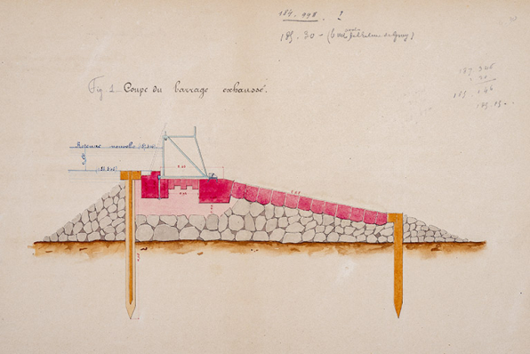 Reconstruction du barrage d'Apremont (1880) : figure 1. © Région Bourgogne-Franche-Comté, Inventaire du patrimoine