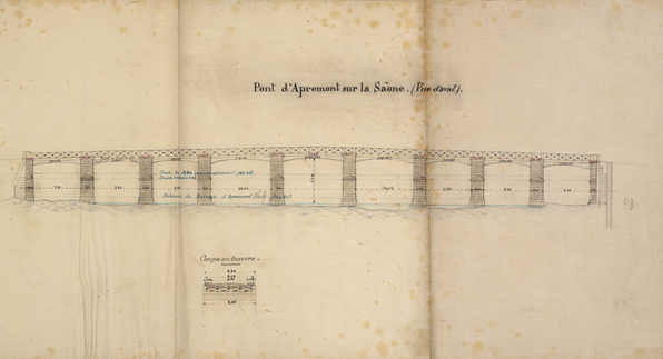 Service de la Saône - Pont d'Apremont - Dessin [s.d].  © Région Bourgogne-Franche-Comté, Inventaire du patrimoine