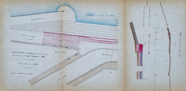 Construction d'un gradin supplémentaire pour l exhaussement du quai Villeneuve à Gray (1878). © Région Bourgogne-Franche-Comté, Inventaire du patrimoine Construction d'un gradin supplémentaire pour l exhaussement du quai Villeneuve à Gray (1878). © Région Bourgogne-Franche-Comté, Inventaire du patrimoine