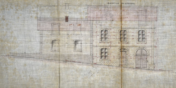 Achèvement du bief de Gray - Agrandissement de la maison éclusière, dessins d’exécution (1883). © Région Bourgogne-Franche-Comté, Inventaire du patrimoine