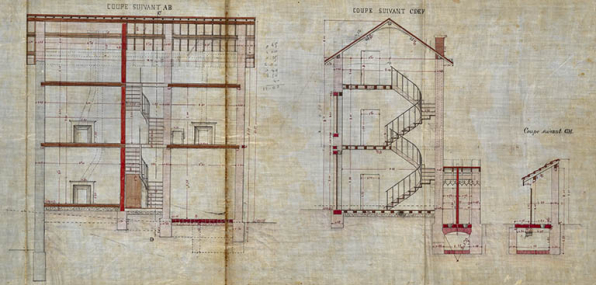 Achèvement du bief de Gray - Agrandissement de la maison éclusière, dessins d’exécution (1883). © Région Bourgogne-Franche-Comté, Inventaire du patrimoine