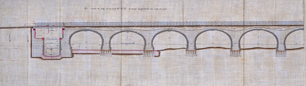 Construction de la partie métallique de la travée marinière du pont de Gray - Plan, élévation, coupes et détails (1882).  © Région Bourgogne-Franche-Comté, Inventaire du patrimoine