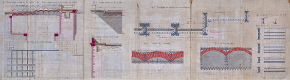 Construction de la partie métallique de la travée marinière du pont de Gray - Plan, élévation, coupes et détails (1882).  © Région Bourgogne-Franche-Comté, Inventaire du patrimoine