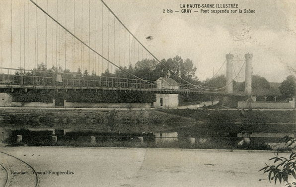 Pont suspendu sur la Saône (1918). © Région Bourgogne-Franche-Comté, Inventaire du patrimoine