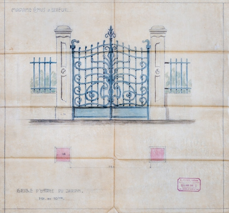 Projet pour la grille d'entrée du jardin. © Région Bourgogne-Franche-Comté, Inventaire du patrimoine