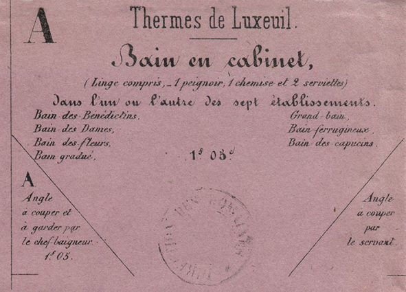 Ticket pour un bain en cabinet. © Région Bourgogne-Franche-Comté, Inventaire du patrimoine