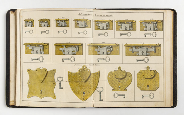 Auberonières ordinaires et soignées [et] Serrures de grands livres [planche de catalogue], 1835. © Région Bourgogne-Franche-Comté, Inventaire du patrimoine