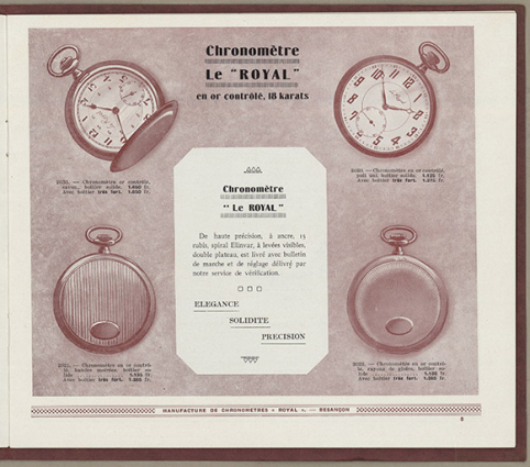 Manufacture de chronomètres Le Royal. Catalogue, s.d. [vers 1930]. © Région Bourgogne-Franche-Comté, Inventaire du patrimoine