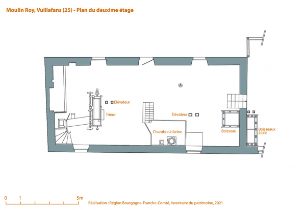 Plan du deuxième étage, 1/100, d'après un relevé, s.n., s.d. [milieu 20e siècle]. © Région Bourgogne-Franche-Comté, Inventaire du patrimoine