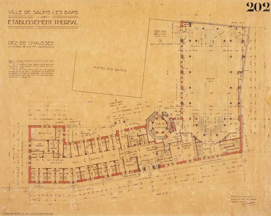 Projet de René Tournier (1934), plan du rez-de-chaussée. © Région Bourgogne-Franche-Comté, Inventaire du patrimoine