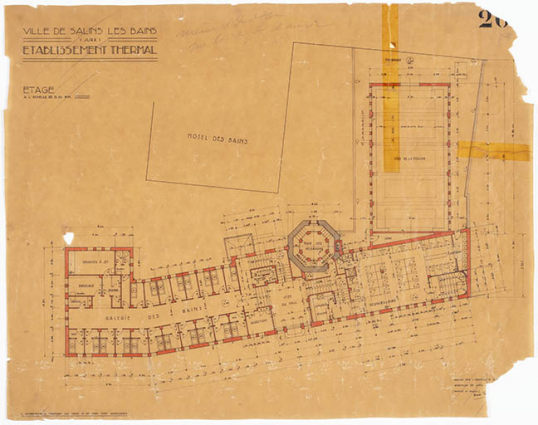 Projet de René Tournier (1934), plan du premier étage. © Région Bourgogne-Franche-Comté, Inventaire du patrimoine