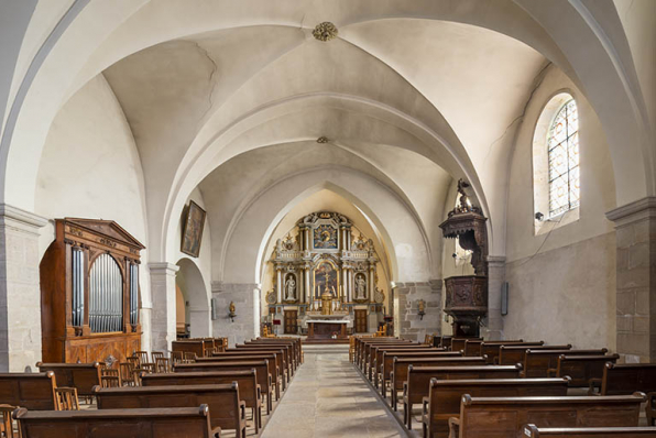 Nef et choeur vus depuis l'entrée en 2021. © Région Bourgogne-Franche-Comté, Inventaire du patrimoine