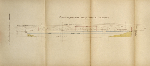 Projet de reconstruction du pont suspendu : dispositions générales de l'ouvrage intéressant la navigation (1912). © Région Bourgogne-Franche-Comté, Inventaire du patrimoine