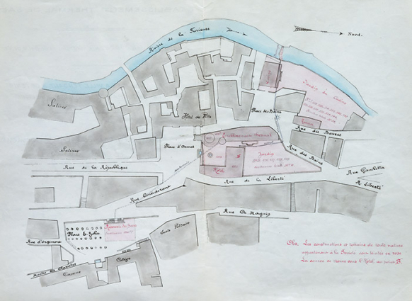 Plan-masse et de situation de l'établissement thermal (1883). © Région Bourgogne-Franche-Comté, Inventaire du patrimoine