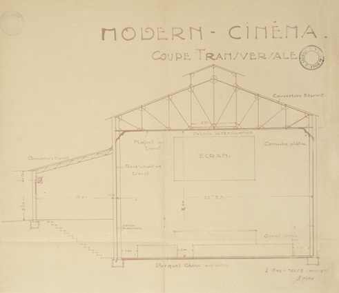 Modern-Cinéma. Coupe transversale. S.d. [1936]. © Région Bourgogne-Franche-Comté, Inventaire du patrimoine