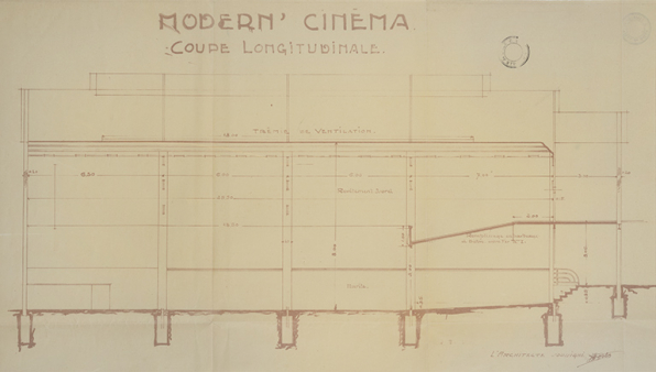 Modern-Cinéma. Coupe longitudinale. S.d. [1936]. © Région Bourgogne-Franche-Comté, Inventaire du patrimoine