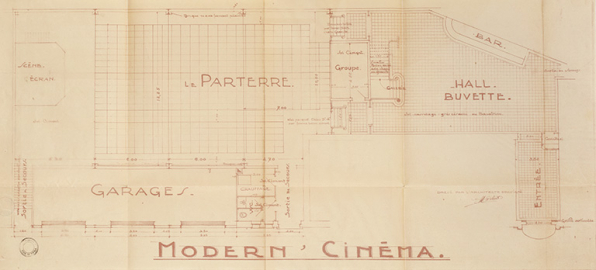 Modern-Cinéma. Plan parterre. S.d. [1936]. © Région Bourgogne-Franche-Comté, Inventaire du patrimoine