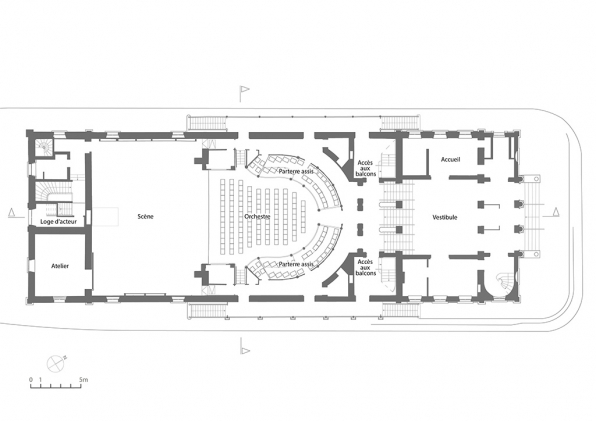 Plan du rez-de-chaussée. D'après un plan non daté du cabinet Chatillon Architectes. © Région Bourgogne-Franche-Comté, Inventaire du patrimoine