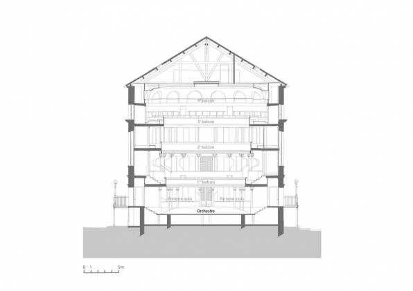 Coupe transversale. D'après une coupe non datée du cabinet Chatillon Architectes. © Région Bourgogne-Franche-Comté, Inventaire du patrimoine