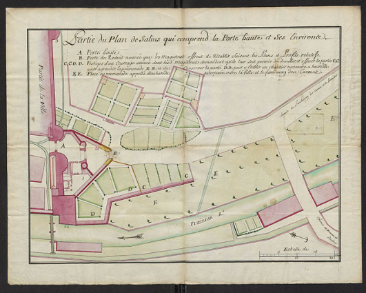 Partie du plan de Salins qui comprend la Porte haute et ses environs, s.d. [1741]. © Service historique de la Défense