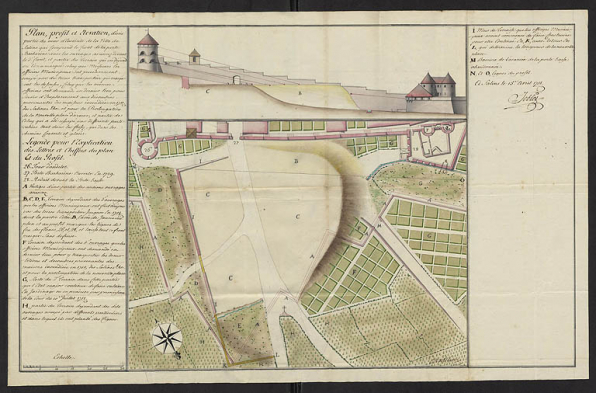 Plan, profil et élévation d'une partie du mur nord de la ville de Salins [...], 1755. © Service historique de la Défense