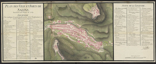 Plan des ville et forts de Salins pour servir au projet de 1759. © Service historique de la Défense