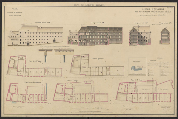 Génie. Direction de Besançon. Place de Salins. Caserne d'infanterie dite des Clarisses, 1851. © Service historique de la Défense Génie. Direction de Besançon. Place de Salins. Caserne d'infanterie dite des Clarisses, 1851. © Service historique de la Défense